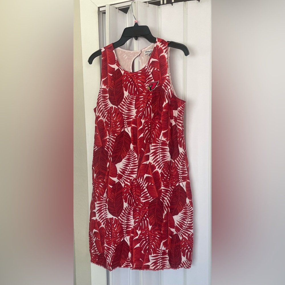 Tommy Bahamas larch cardinals Red Leaf Print Sleeveless Dress pocket s